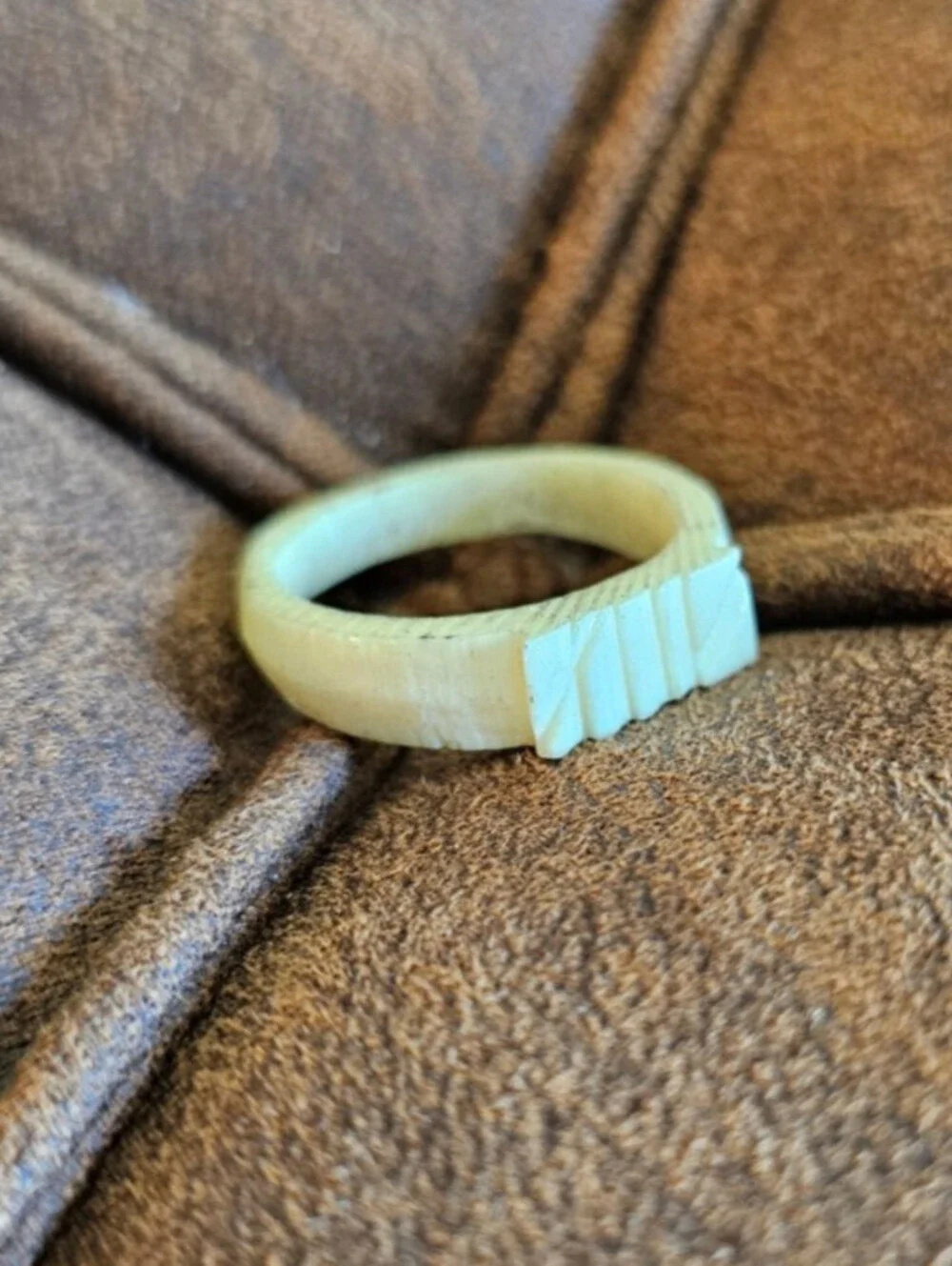 Vintage Mid Century style carved ring Ivory Tone Brutalist Tribal Style